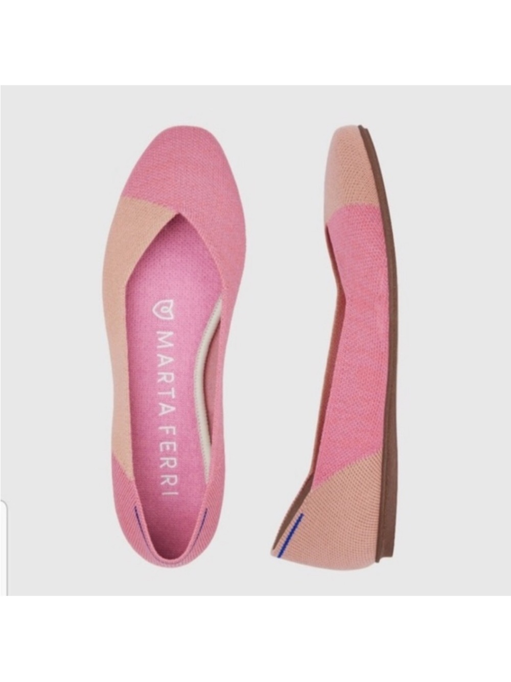 Rothy's Marta Ferri Colab Color Block Flats US 9.5 Pink Tan Square Toe